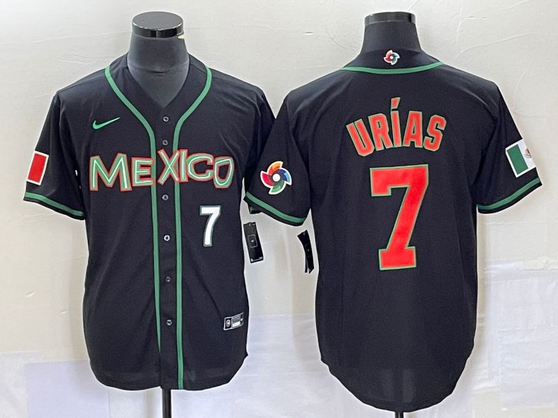 Men 2023 World Cub Mexico 7 Urias Black red Nike MLB Jersey5